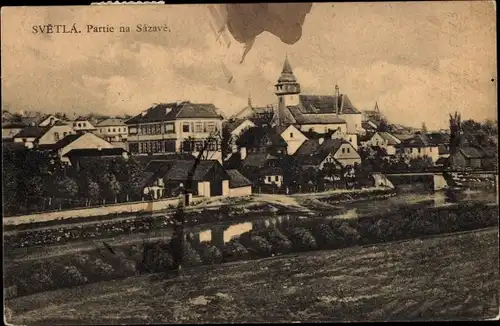 Ak Světlá nad Sázavou Swietla Sasau Reg. Hochland, Teilansicht, Kirche