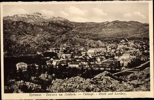Ak Cetinje Montenegro, Panorama mit Lovcen, Gebirge