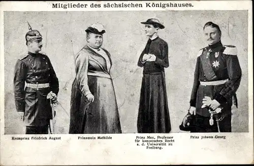 Ak Mitglieder des sächsischen Königshauses, Kronprinz Friedrich August, Mathilde, Max, Johann Georg