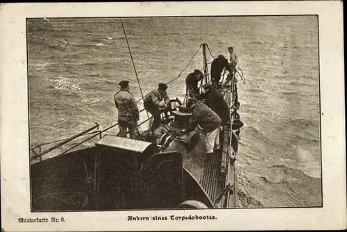 Ak Kaiserliche Marine, Ankern eines Torpedobootes, Deutscher U-Boot-Verein