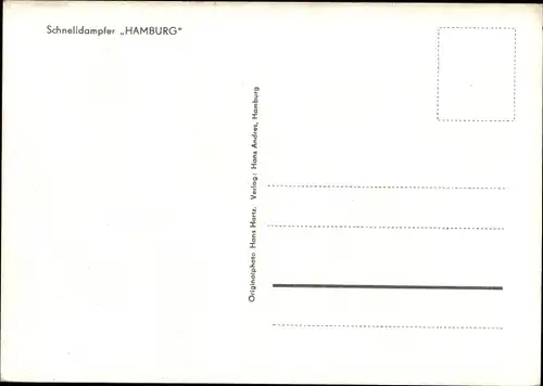 Ak Schnelldampfer Hamburg, HAPAG, Dampfschiff