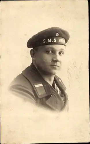 Foto Ak Deutscher Seemann in Uniform, SMS Hessen, Walter Moreitz, Kaiserliche Marine