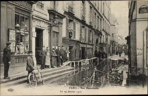 Postkarte Paris VI, Seineflut 1910, Rue Hautefeuille