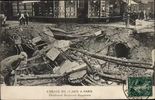 Ak Paris VIII, Der Sturm vom 15. Juni, Erdrutsch Boulevard Haussmann