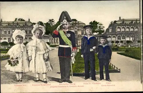 Ak Kronprinz Georg von Sachsen, Ernst Heinrich, Margarethe, Alix, Fr. Christian