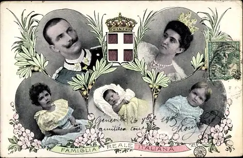 Ak König Viktor Emanuel III von Italien, Elena von Montenegro, Kinder, Portrait