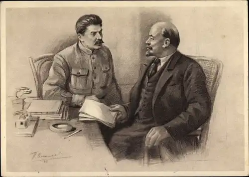 Künstler Ak Vasiliev, Wladimir Iljitsch Lenin, Josef Stalin