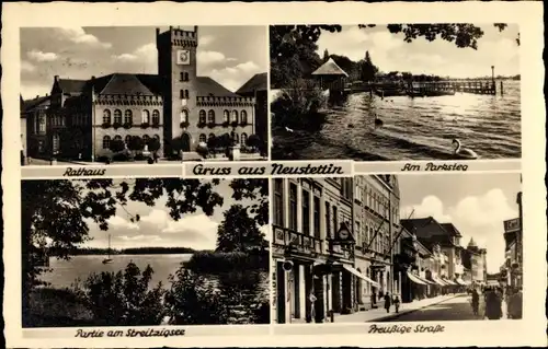 Ak Szczecinek Neustettin Pommern, Rathaus, Parksteg, Preußige Straße, Streitzigsee