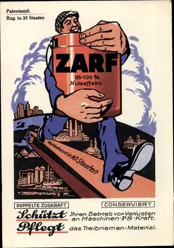 Künstler Ak Reklame Zarf, Schützt vor Verlust an Maschinen PS Kraft, Pflegt Treibriemen Material