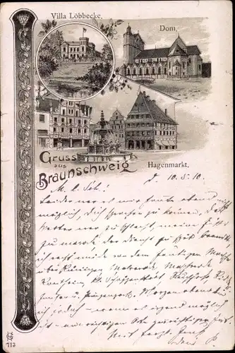 Litho Braunschweig in Niedersachsen, Villa Löbbecke, Dom, Hagenmarkt