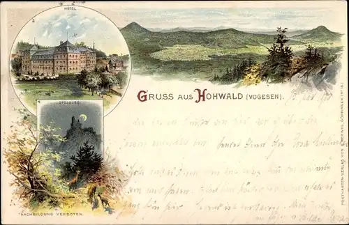 Litho Le Hohwald Elsass Bas Rhin, Burgruine Spesburg, Hotel