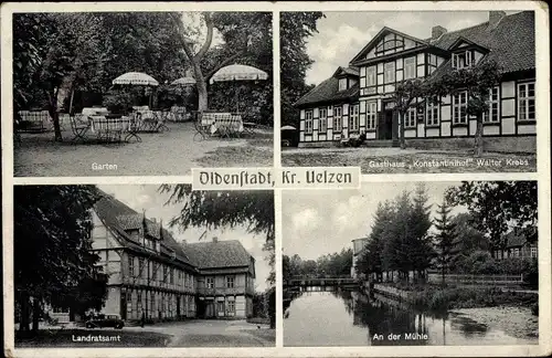Ak Oldenstadt Uelzen in Niedersachsen, Gasthaus Konstantinhof, Mühle, Landratsamt, Garten