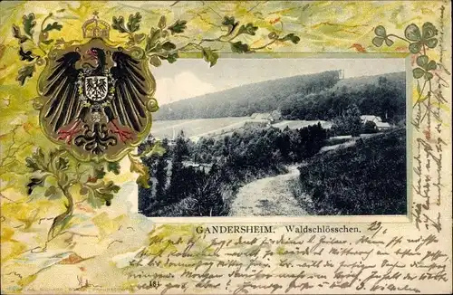 Präge Wappen Passepartout Ak Bad Gandersheim in Niedersachsen, Waldschlösschen, Glücksklee