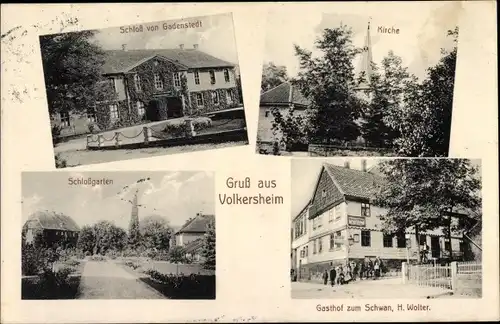 Ak Volkersheim Bockenem Niedersachsen, Gasthof zum Schwan, Schloss von Gadenstedt, Garten, Kirche,