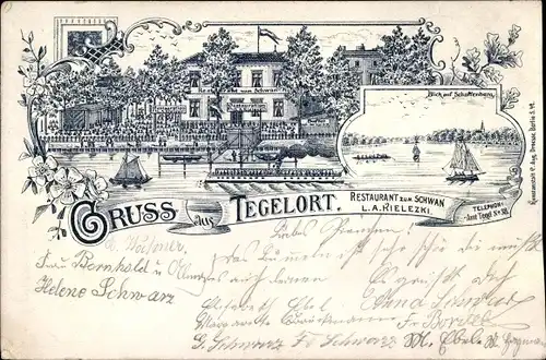 Litho Berlin Reinickendorf Tegel, Restaurant zum Schwan, Segelpartie