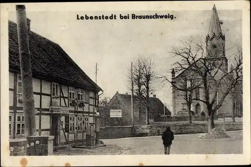 Ak Lebenstedt Salzgitter in Niedersachsen, Dorfstraße, Kirche, Restaurant Wolf