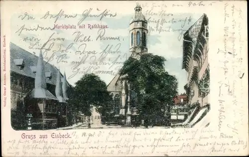 Ak Einbeck in Niedersachsen, Marktplatz, Rathaus