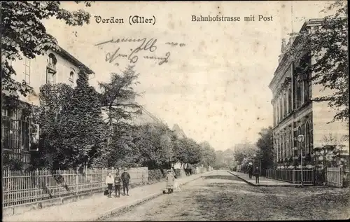 Ak Verden an der Aller, Bahnhofstraße mit Post