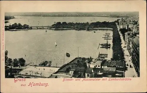Ak Hamburg Mitte Altstadt, Binnen und Außenalster mit Lombardsbrücke