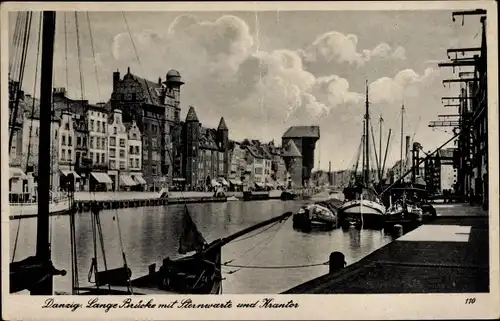 Ak Gdańsk Danzig, Lange Brücke, Sternwarte, Krantor