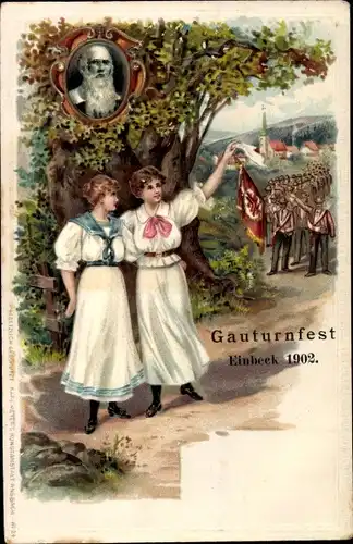 Litho Einbeck in Niedersachsen, Gauturnfest 1902, Turnvater Jahn