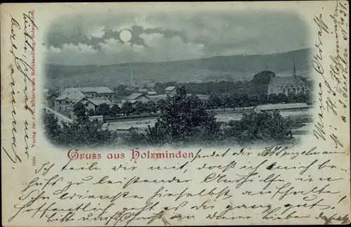 Mondschein Ak Holzminden an der Weser, Blick auf den Ort