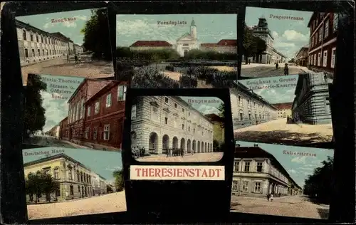 Ak Terezín Theresienstadt Region Aussig, Kaiserstraße, Zeughaus, Infanterie Kaserne, Paradeplatz