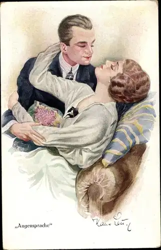 Künstler Ak Leu, Hans, Augensprache, Liebespaar