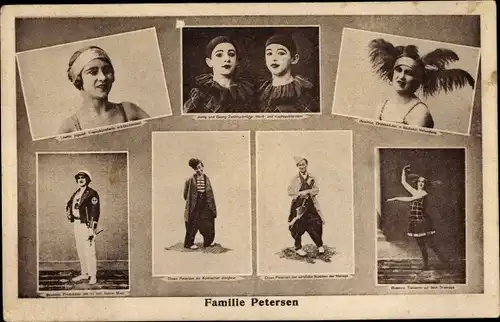 Ak Familie Petersen, Clown, Trapezkünstlerin Lisette, Tänzerin
