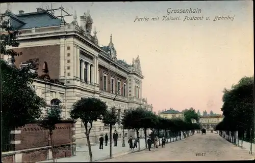 Ak Großenhain in Sachsen, Kaiserliches Postamt, Bahnhof