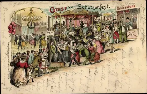 Litho Schützenfest, Magdeburg Buckau, Schießbude, Karrussel, Haut Ihn den Lukas, BB&OL 373