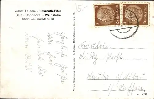 Ak Jünkerath in der Eifel, Cafe, Konditorei, Weinstube, Inh. Josef Leinen