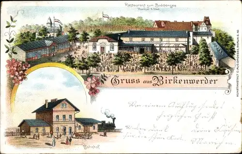 Litho Birkenwerder in Brandenburg, Restaurant zum Boddensee, Bahnhof