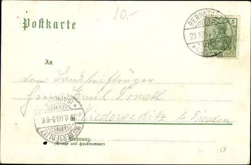 Litho Bernstadt auf dem Eigen in Sachsen, Pliessnitz Wehr, Turnhalle, Friedhofskapelle