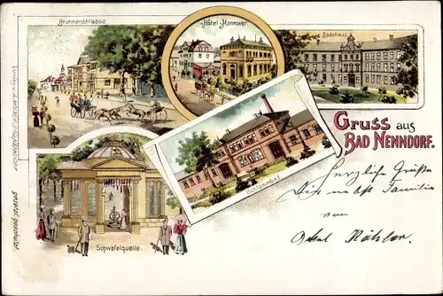 Litho Bad Nenndorf an der Weser, Brunnenstraße, Hotel Hannover, Schwefelquelle, Schlammbad