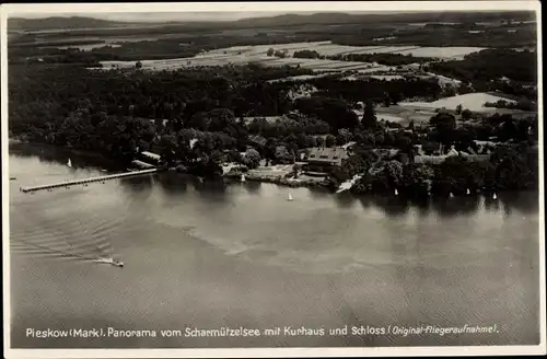 Ak Bad Saarow Pieskow in der Mark, Scharmützelsee, Kurhaus, Schloss, Fliegeraufnahme