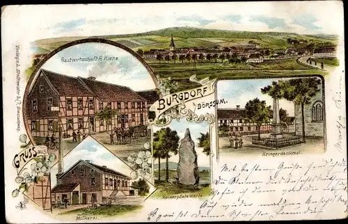 Litho Burgdorf bei Salzgitter, Gastwirtschaft, Molkerei, Kaiserpfalz Werla, Kriegerdenkmal