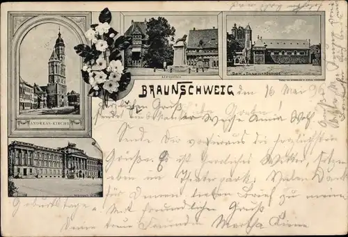 Ak Braunschweig in Niedersachsen, Andreas Kirche, Löwensäule, Dom, Dankwarderode