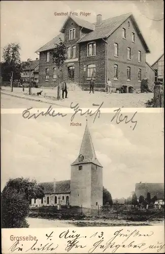 Ak Groß Elbe im Vorharz Niedersachsen, Gasthof, Kirche