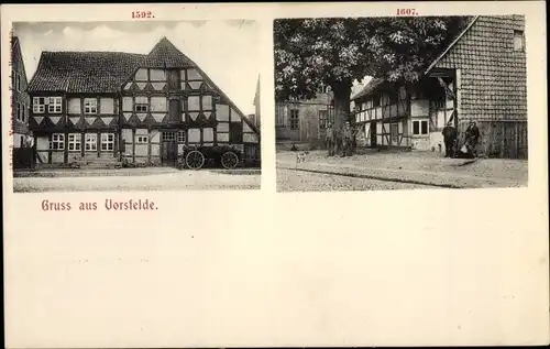 Ak Vorsfelde Wolfsburg in Niedersachsen, Fachwerkhäuser von 1592 und 1607