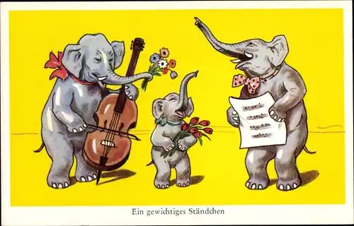 Ak Ein gewichtiges Ständchen, singende Elefantenfamilie