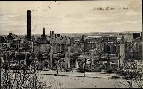 Ak Działdowo Soldau Ostpreußen, Markt, Kriegszerstörung 1. WK