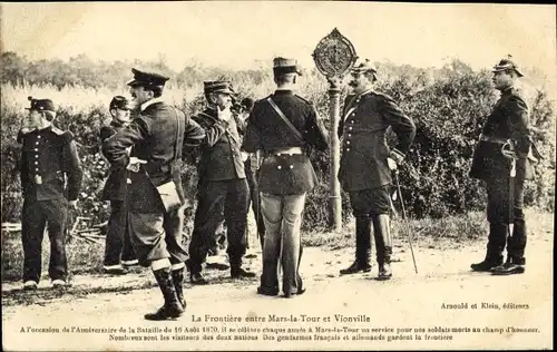 Ak Mars la Tour Lothringen Meurthe et Moselle, La Frontiére, Deutsch Französische Grenze