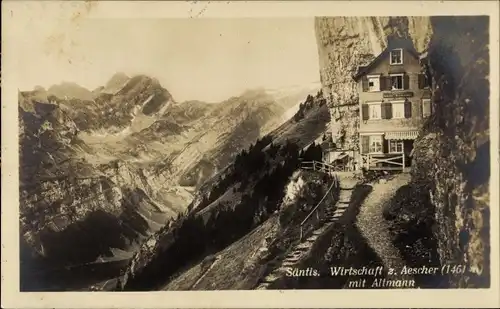 Ak Halbkanton Appenzell Außerrhoden, Berg Säntis, Wirtschaft zum Aescher mit Altmann