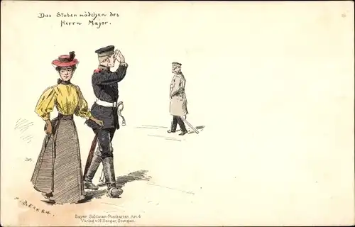 Künstler Litho Becker, Das Stubenmädchen des Herrn Major, Liebespaar, Soldat