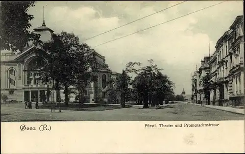 Ak Gera in Thüringen, Fürstliches Theater und Promenadenstraße