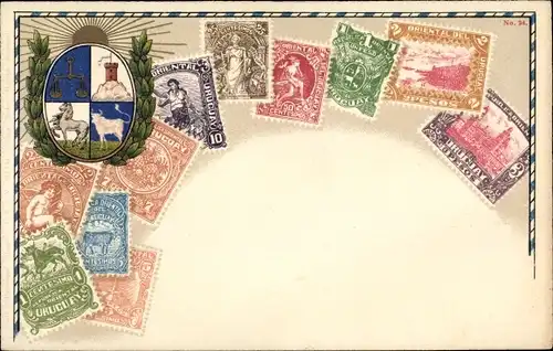 Briefmarken Wappen Ak Uruguay, Pesos, Centesimo