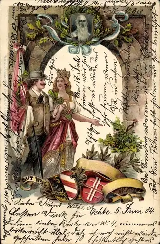 Präge Litho Gut Heil, Turnvater Jahn, Turner, Wappen