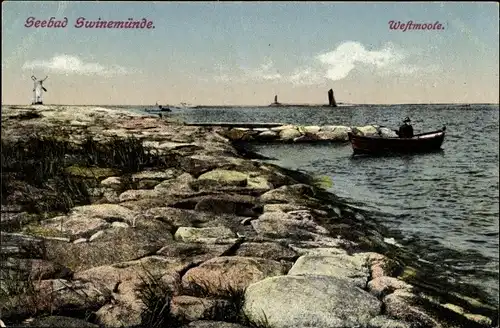 Ak Świnoujście Swinemünde Pommern, Partie an der Westmole