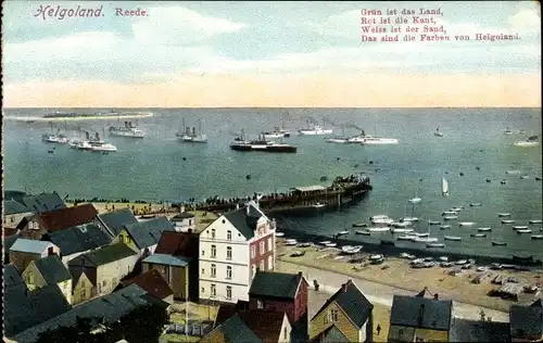 Ak Helgoland in Schleswig Holstein, Blick auf die Reede, Schiffe, Segelboote, Seesteg